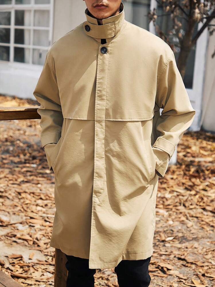 Men Plus Button Front Trench Coat