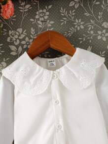 SHEIN Baby Girl Eyelet Embroidery Statement Collar Flare Sleeve Top - White - View 7
