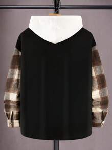 Manfinity Homme Men Contrast Plaid Print Drop Shoulder Overcoat Without Hoodie - Black - View 2