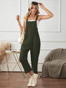 SHEIN LUNE 素色雙口袋背帶連身褲不附吊帶上衣