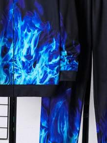 SHEIN Cậu bé Tween In Lửa Áo Hoodie & Quần thể thao - màu đen - Xem 3