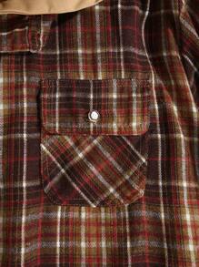 Manfinity Homme Loose-Fit Men's Plaid Print Drawstring Hooded Overcoat With Flap Pockets - Brown - View 3