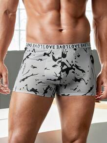 1pc Tie Dye Letter Waist Trunks - Black and White - View 6