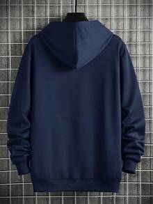 Conjunto De Sudadera Con Capucha Y Pantalón De Chándal Con Gráfico Y Eslogan Para Hombre - Azul Marino - Ver 2