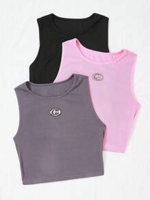 SHEIN EZwear 3pcs Patched Detail Tank Top - Multicolor - View 1