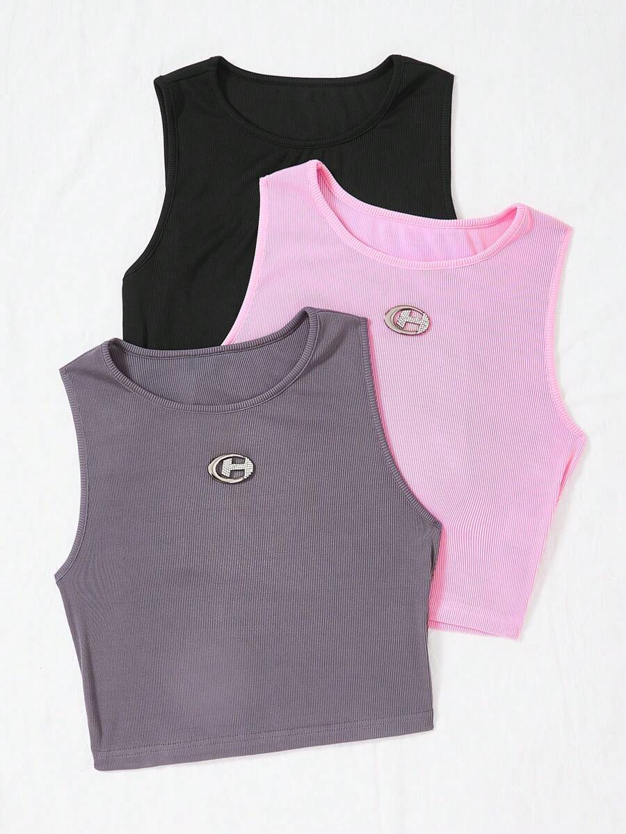 SHEIN EZwear 3pcs Patched Detail Tank Top - Multicolor - View 1
