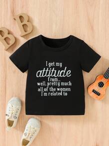 SHEIN 男嬰標語圖案T恤 - 黑色 - 查看 1