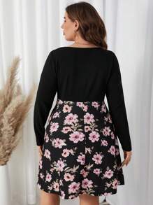 SHEIN Maternity Floral Printed Wrap Dress - Black - View 2