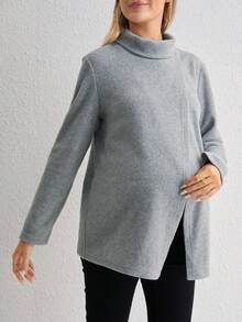 SHEIN Maternity Solid Wrap Detail Nursing Tee - Light Grey - View 5