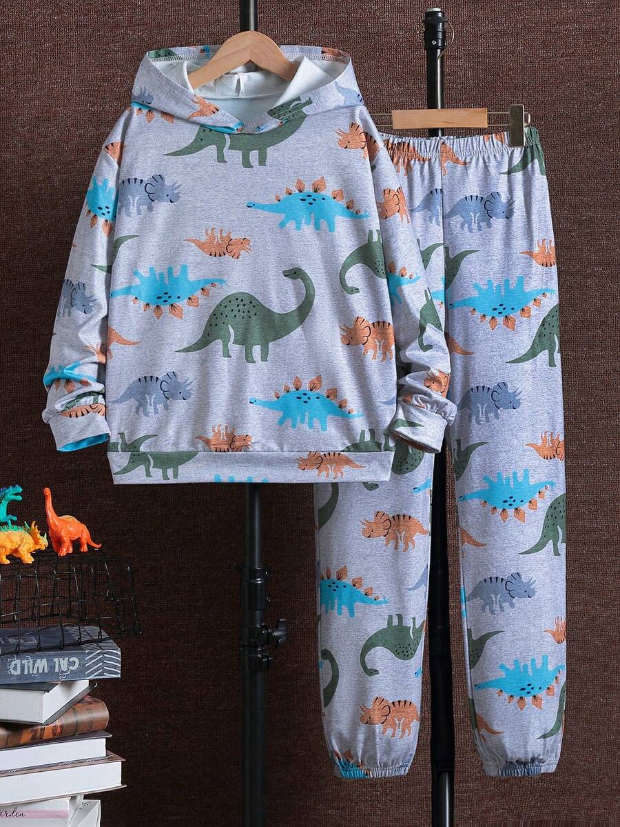 Con trai In Khủng long Áo Hoodie & Quần thể thao - Xám - Xem 1