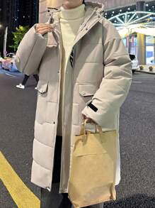 Manfinity Hypemode Áo khoác nam có mũ trùm đầu cỡ lớn có túi rút dây - Màu be - Xem 6