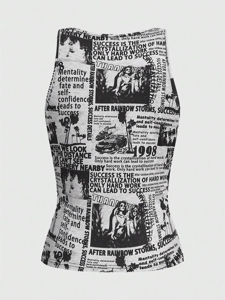 Our Grunge Punk Newspaper Print Tank Top is such a vibe - ROMWE