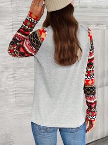 SHEIN LUNE Camiseta con estampado geométrico con botón - Gris - Ver 2