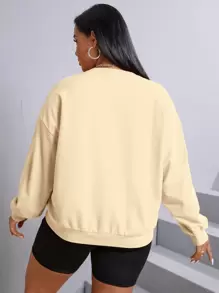 SHEIN EZwear Plus Letter & Cartoon Graphic Drop Shoulder Sweatshirt - Khaki - View 2