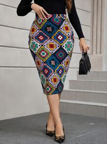 SHEIN Clasi Hơn In hoa Váy bút chì - Nhiều màu - Xem 1