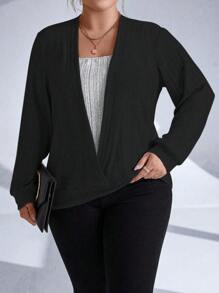 SHEIN LUNE Plus Solid Ribbed Knit Sweatshirt Pullover Fall Sweatshirt - Multicolor - View 3