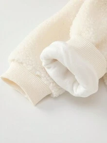 女嬰卡通刺繡3D耳朵設計連帽連體衣&條紋圖案長褲 - 杏色 - 查看 3