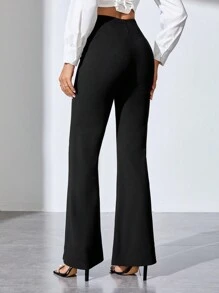 SHEIN Tall Butterfly Detail Split Hem Flare Leg Pants - Black - View 2