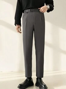 Manfinity Mode 男士斜口袋腰帶長褲 - 深灰色 - 查看 1