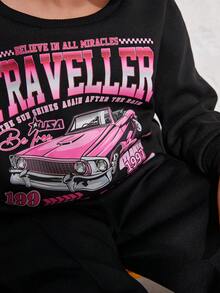 SHEIN Young Boy Car & Letter Graphic Pullover - Black - View 6