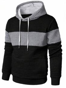 Manfinity Homme Felpa con cappuccio a due toni con coulisse, manica lunga, casual, urbana, in felpa, color block, adatta agli amici, felpa nera e grigia da uomo, autunnale