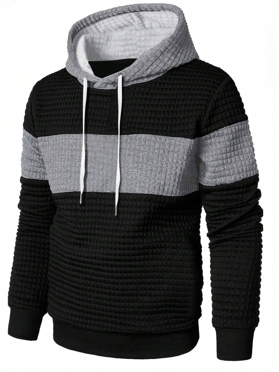 Manfinity Homme Felpa con cappuccio a due toni con coulisse, manica lunga, casual, urbana, in felpa, color block, adatta agli amici, felpa nera e grigia da uomo, autunnale