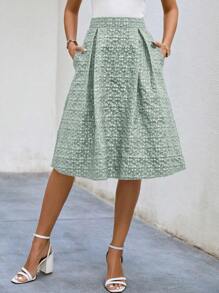 SHEIN Frenchy Dệt hoa Túi nghiêng Chi tiết xếp li Váy - màu xanh lá - Xem 1