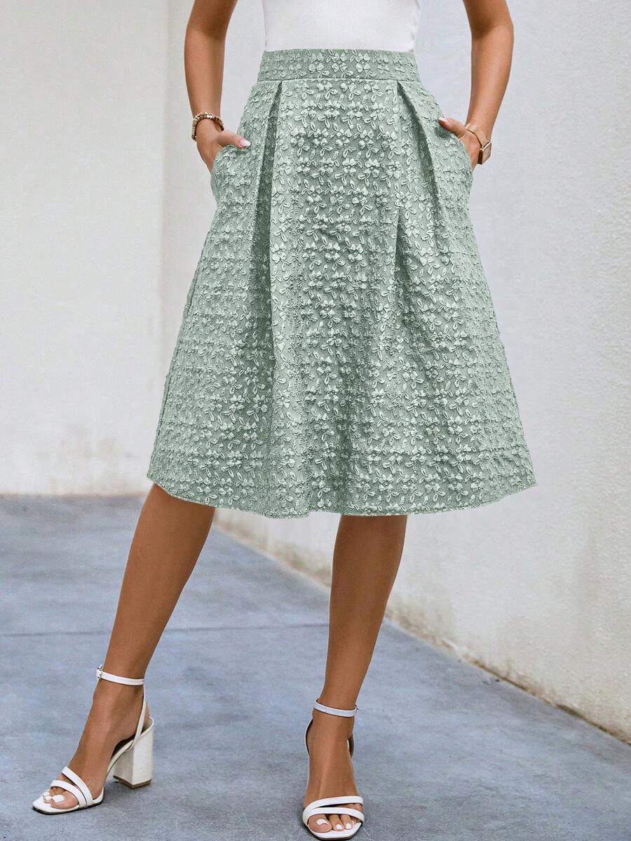 SHEIN Frenchy Dệt hoa Túi nghiêng Chi tiết xếp li Váy - màu xanh lá - Xem 1