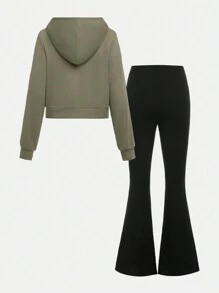 SHEIN Tienermeisje Hoodie met rits & Flare broeken
