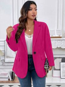 SHEIN Franclia 大碼西裝領單釦西裝外套 - 玫紅色 - 查看 6