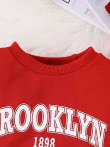 女嬰字母圖案百褶下擺二合一衛衣洋裝 - 紅色 - 查看 5