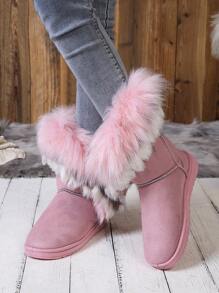Women's Fashion Comfortable Faux Fur Lining Warm Non-Slip Easy On/Off Winter Snow Boots - Pink - View 2