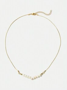 BizChic Minimalist Style Faux Pearl Decorated Necklace - Gold - View 6