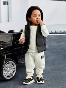 SHEIN Leap Crew Baby Boy Zip Up Hooded Vest Jacket & Sweatpants & Tee - Multicolor - View 10