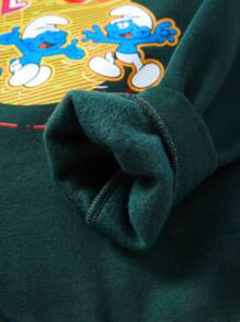 SHEIN X The Smurfs Tween Boy Letter & Cartoon Graphic Hoodie & Plaid Pants - Multicolor - View 5