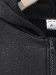 Thiếu niên cô gái In Trái tim Sọc tương phản Áo Zip Up Hoodie & Quần - màu đen - Xem 3