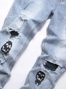 Manfinity Hombres Jeans desgarro estampado de cráneo - Lavado ligero - Ver 3