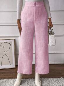 SHEIN Essnce High Waist Wide Leg Pants - Pink - View 4