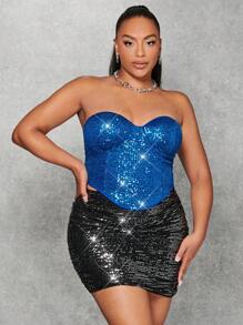 SHEIN BAE 聖誕大碼亮片包臀半身裙 - 黑色 - 查看 5