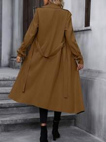 SHEIN LUNE Double Breasted Belted Trench Coat - Brown - View 2