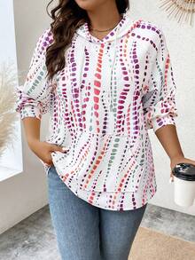 Calvaya Plus Size Tie Dye Kangaroo Pocket Raglan Sleeve Sweatshirt - Multicolor - View 6