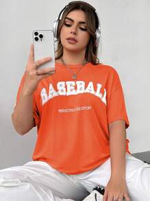 Flirla Plus Letter Graphic Drop Shoulder Tee - Orange - View 1