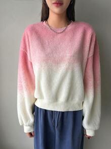 DAZY Ombre Drop Shoulder Oversized Sweatshirt,Fall Clothes - Pink - View 5