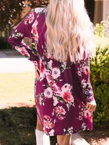 Floral Print Dual Pocket Dress - Hot Pink - View 2