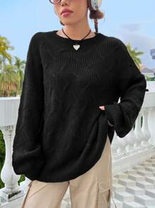 SHEIN Unity Solid Drop Shoulder Knit Pullover Fall Winter Sweater - Dark Grey - View 4