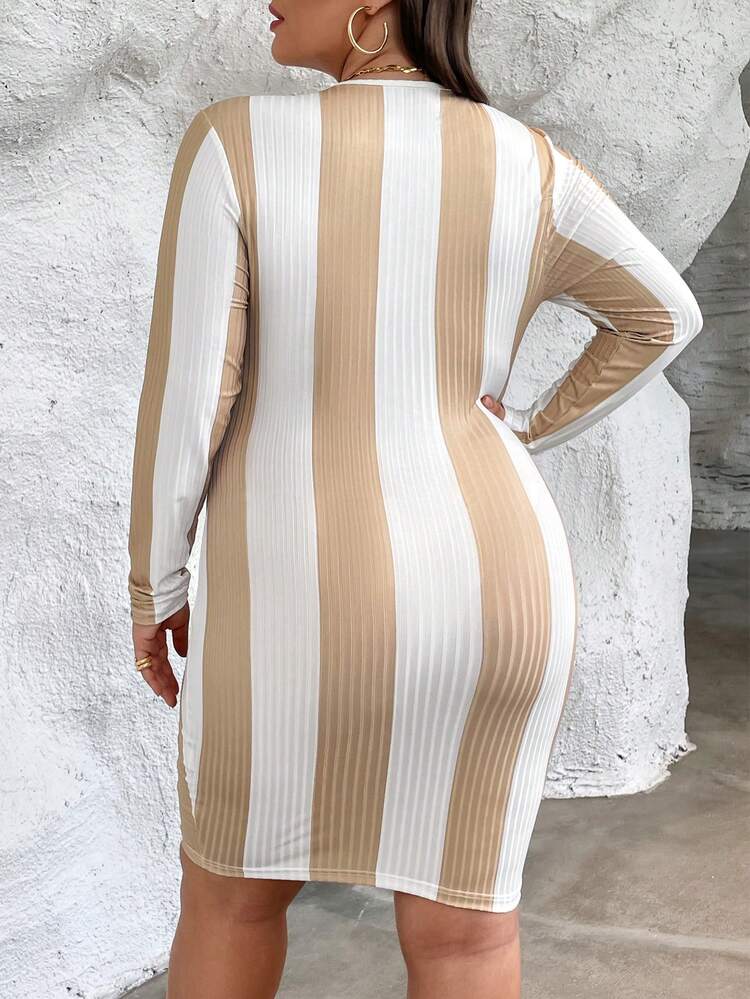 Plus Striped Print Bodycon Dress