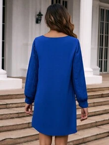 SHEIN Clasi 女士開框領褶皺袖連衣裙