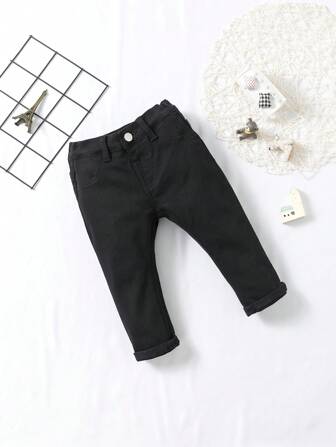 Baby Boy Solid Slant Pocket Button Detail Jeans