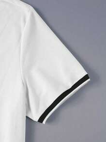 Manfinity Homme 男士大码拼接邊POLO衫 - 白色 - 查看 5