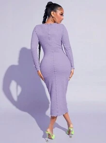 SHEIN SXY 木耳邊素色洋裝 - 紫色 - 查看 2